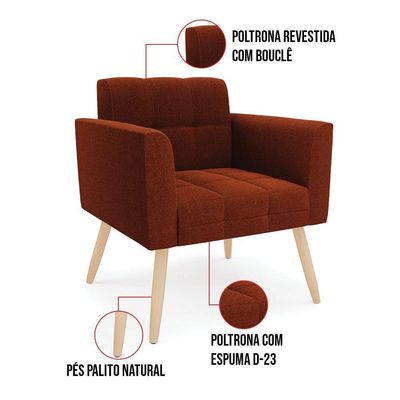 Poltrona Sala De Estar Pé Palito Natural Elisa Bouclê Terra D03 - D'rossi