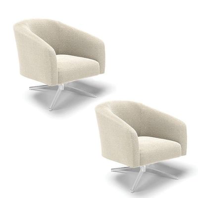 Poltrona Decorativa Giratória Cromada Kit 2 Stella Bouclê D03 - D'rossi Cor Mostarda