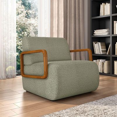 Poltrona Sala De Estar Braço De Madeira Kit 2 Hellen Bouclê K01 - D'rossi Cor Verde