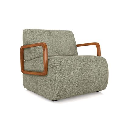 Poltrona Sala De Estar Braço De Madeira Kit 2 Hellen Bouclê K01 - D'rossi Cor Verde