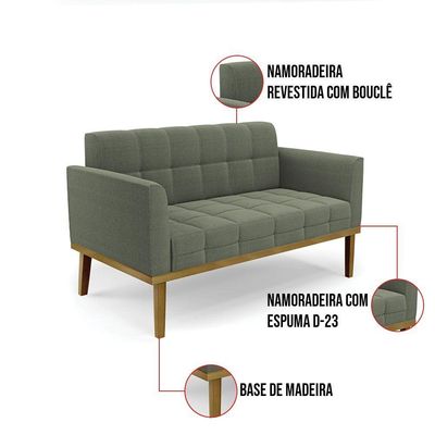 Namoradeira 2 Poltronas Base Madeira Fixa Cast Elisa Bouclê Menta D03 - D'rossi