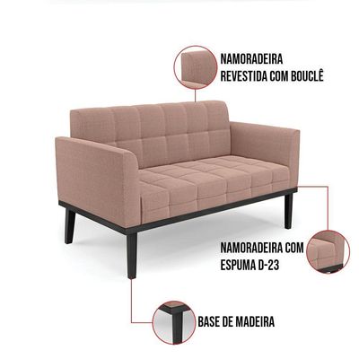 Namoradeira E Poltrona Base Madeira Fixa Pto Elisa Bouclê Rosê D03 - D'rossi