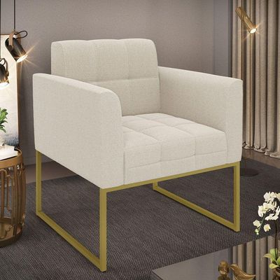 Poltrona Sala De Estar Industrial Dourado Elisa Bouclê D03 - D'rossi Cor Bege