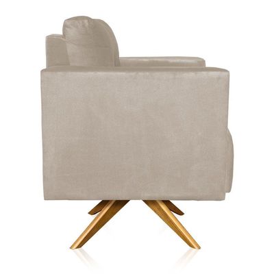 Poltrona Giratória Livia Suede Bege Base De Madeira Ma30 - D'rossi