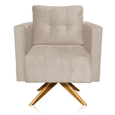 Poltrona Giratória Livia Suede Bege Base De Madeira Ma30 - D'rossi