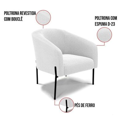 Poltrona Decorativa Pé De Ferro Preto Kit 2 Stella Bouclê Off Wte D03 - D'rossi