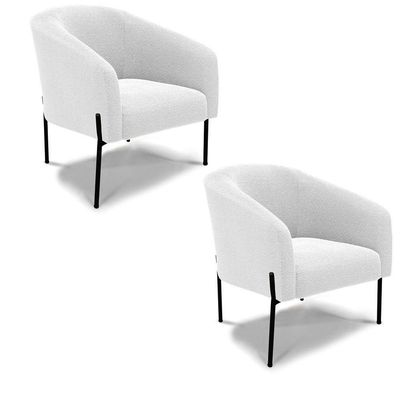 Poltrona Decorativa Pé De Ferro Preto Kit 2 Stella Bouclê Off Wte D03 - D'rossi
