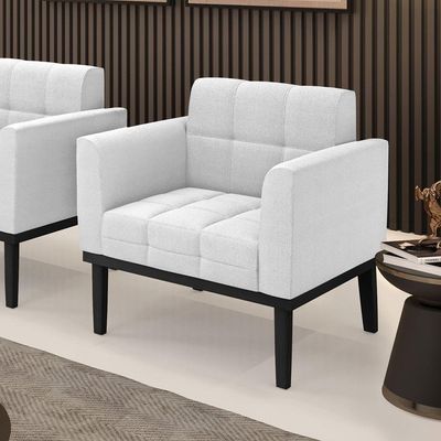 Poltrona Para Sala Base Madeira Fixa Preto Elisa Bouclê D03 - D'rossi Cor Off White