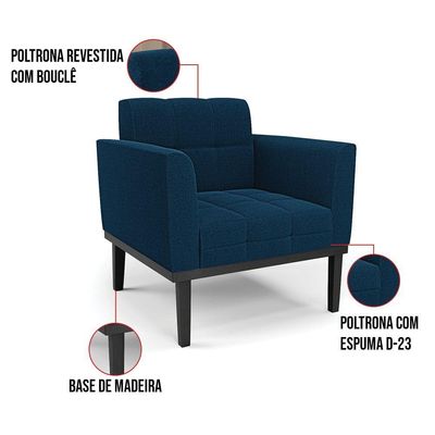 Poltrona Decorativa Industrial Dourado Kit 2 Elisa Bouclê Azul D03 - D'rossi
