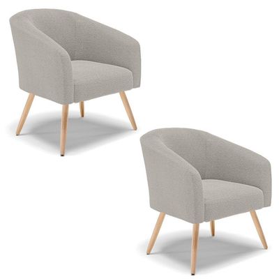 Poltrona Decorativa Pé Palito Natural Kit 2 Stella Bouclê Cinza D03 - D'rossi