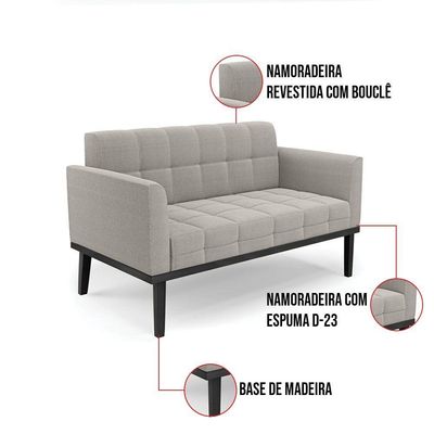 Namoradeira E Poltrona Base Madeira Fixa Pto Elisa Bouclê Cinza D03 - D'rossi