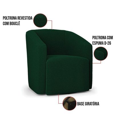 Poltrona Sala De Estar Base Giratória Kit 2 Stella Max Bouclê D03 - D'rossi Verde