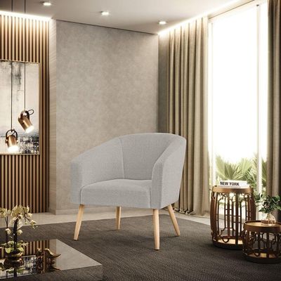 Poltrona Decorativa Pé Palito Natural Kit 2 Stella Bouclê Cinza D03 - D'rossi