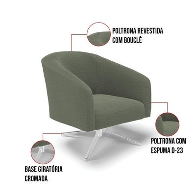 Poltrona Decorativa Base Giratória Cromada Stella Bouclê Menta D03 - D'rossi