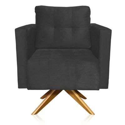 Poltrona Giratória Livia Suede Grafite Base De Madeira Ma30 - D'rossi