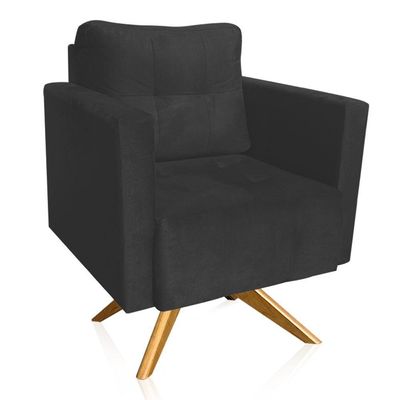 Poltrona Giratória Livia Suede Grafite Base De Madeira Ma30 - D'rossi