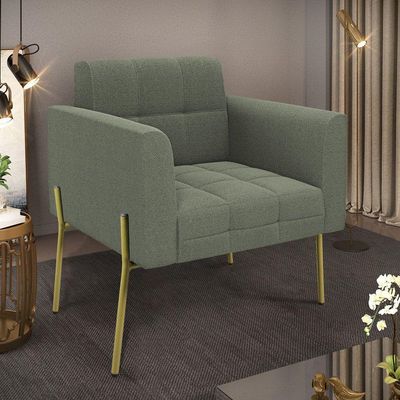 Poltrona Sala De Estar Pé De Ferro Dourado Elisa Bouclê Menta D03 - D'rossi