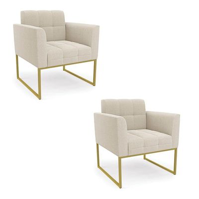 Poltrona Decorativa Industrial Dourado Kit 2 Elisa Bouclê Bege D03 - D'rossi