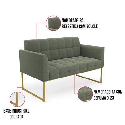 Namoradeira E Poltrona Industrial Dourado Elisa Bouclê Menta D03 - D'rossi