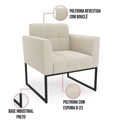 Poltrona Decorativa Industrial Preto Kit 2 Elisa Bouclê Bege D03 - D'rossi