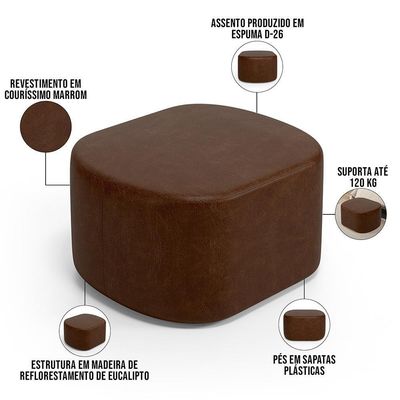 Puff Decorativo Orgânico Para Living Quarto 70cm Doha W01 Couríssimo Marrom - Lyam Decor