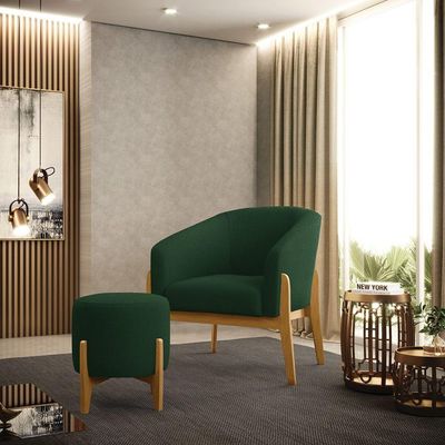 Puff Banqueta Decorativo Base Madeira Stella Bouclê Verde P01 - D'rossi