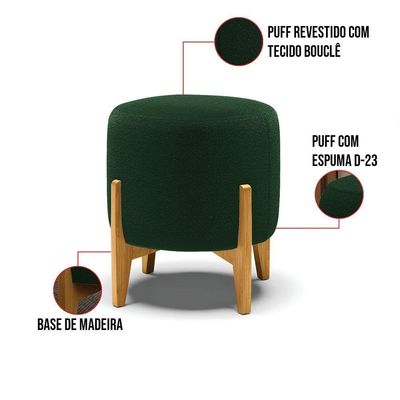 Puff Banqueta Decorativo Base Madeira Stella Bouclê Verde P01 - D'rossi