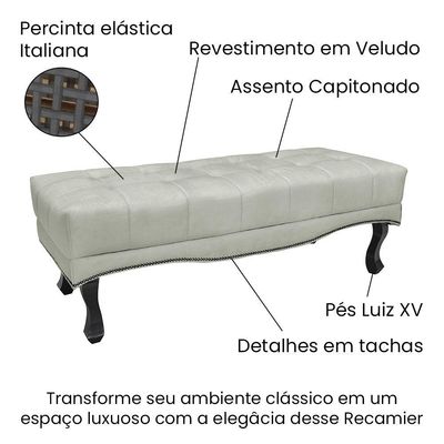 Puff Recamier Retrô Luis Xv Captonê Vicenza 195cm Veludo S04 Cor Prata