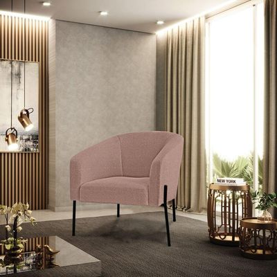Poltrona Decorativa Pé De Ferro Preto Kit 2 Stella Bouclê Rosê D03 - D'rossi