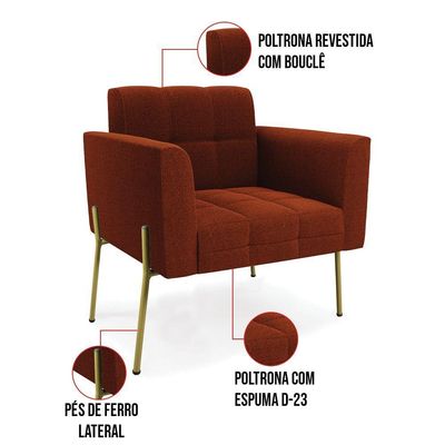 Poltrona Estar Pé Ferro Dourado Kit 2 Elisa Bouclê Terra D03 - D'rossi