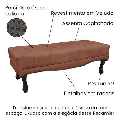 Puff Recamier Retrô Luis Xv Captonê Quarto Vicenza 140cm Veludo Cobre S04 - D'rossi