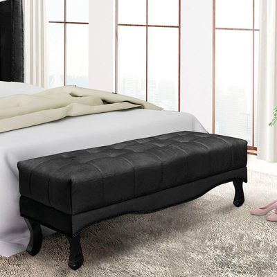 Puff Recamier Retrô Luis Xv Captonê Para Quarto Vicenza 140cm Suede Preto S04 - D'rossi
