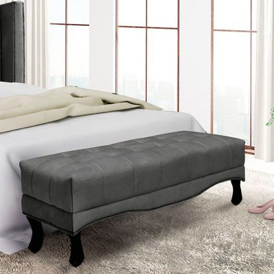 Puff Recamier Retrô Luis Xv Captonê Para Quarto Vicenza 90cm Suede Cinza S04 - D'rossi
