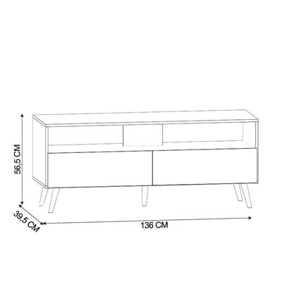 Rack Para Sala Bancada De Tv 55 Pol 136cm Pés Retrô Billy Branco M12 - D'rossi