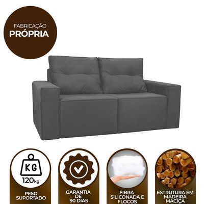 Sofá 2 Lugares Onix 1,80m Para Sala Confortavel Sued Herrero Cor:cinza