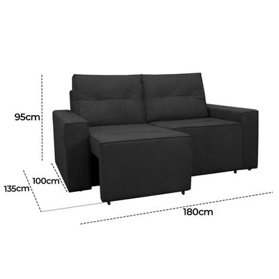 Sofá Retrátil Polo 1,80m Confortavel Para Sala Suede Herrero Cor:preto