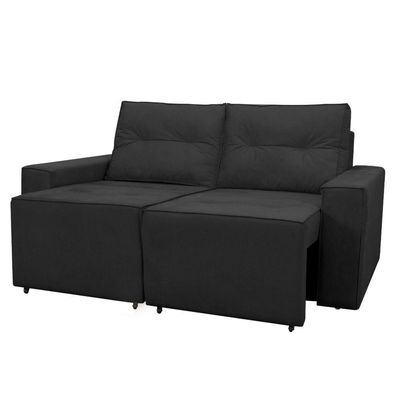 Sofá Retrátil Polo 1,80m Confortavel Para Sala Suede Herrero Cor:preto