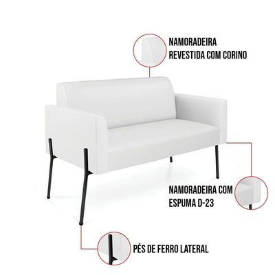 Sofá Namoradeira E Poltrona Pé De Ferro Preto Marisa Corino D03 - D'rossi Cor Branco