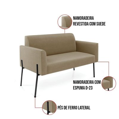 Sofá Namoradeira E Poltrona Pé De Ferro Preto Marisa Suede D03 - D'rossi Cor Marrom Rato