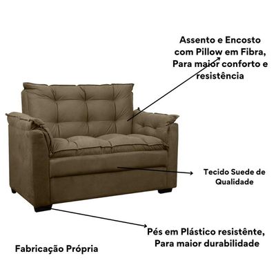 Sofá 2 Lugares Confortável Pequeno 140cm Small Herrero Marrom Claro