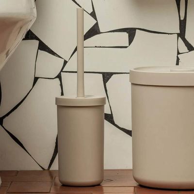 Conjunto Escova Sanitária e Lixeira 6L de Banheiro Plástica Bold Bege Ou Organize