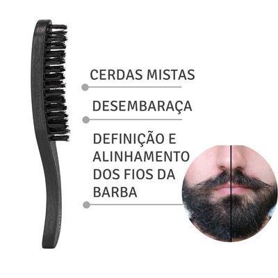 Escova De Barba Cabelo Masculina Black Longa Vertix