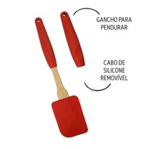 Espátula De Silicone Vermelha Cabo De Madeira E Removível Em Casa Tem