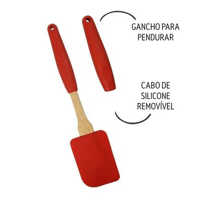 Espátula De Silicone Vermelha Cabo De Madeira E Removível Em Casa Tem