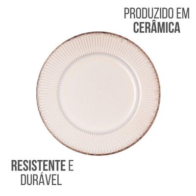 Jogo 6 Prato Raso De Jantar Cerâmica Linear Branco Premium 27cm Lyor