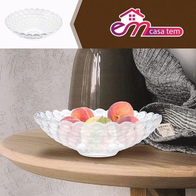 Tigela Centro De Mesa Fruteira Vidro Bubble Transparente 28,5cm 2,6l Em Casa Tem