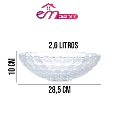 Tigela Centro De Mesa Fruteira Vidro Bubble Transparente 28,5cm 2,6l Em Casa Tem