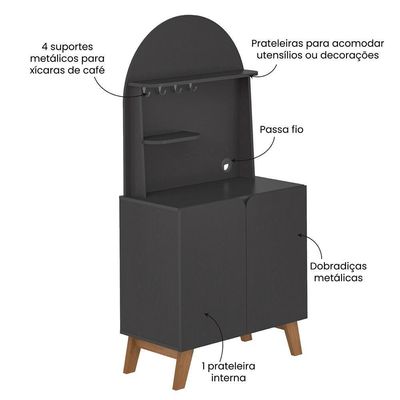 Aparador Cantinho Cafe 2 Portas 80 Cm 4678 Preto Arly