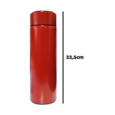 Garrafa Térmica Aço Inox Com Termômetro Digital Led 500ml Vermelho