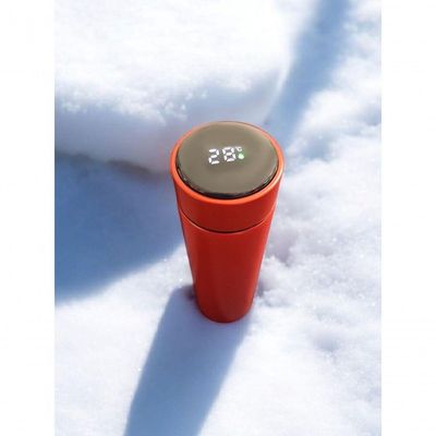 Garrafa Térmica Aço Inox Com Termômetro Digital Led 500ml Vermelho